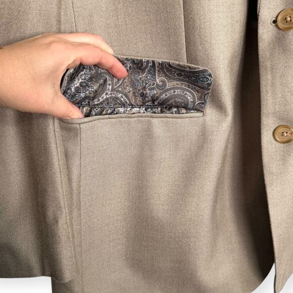 Ralph Lauren Beige Silk Wool Two Button Paisley Lined Blazer Men's Size 48L - Picture 6 of 12